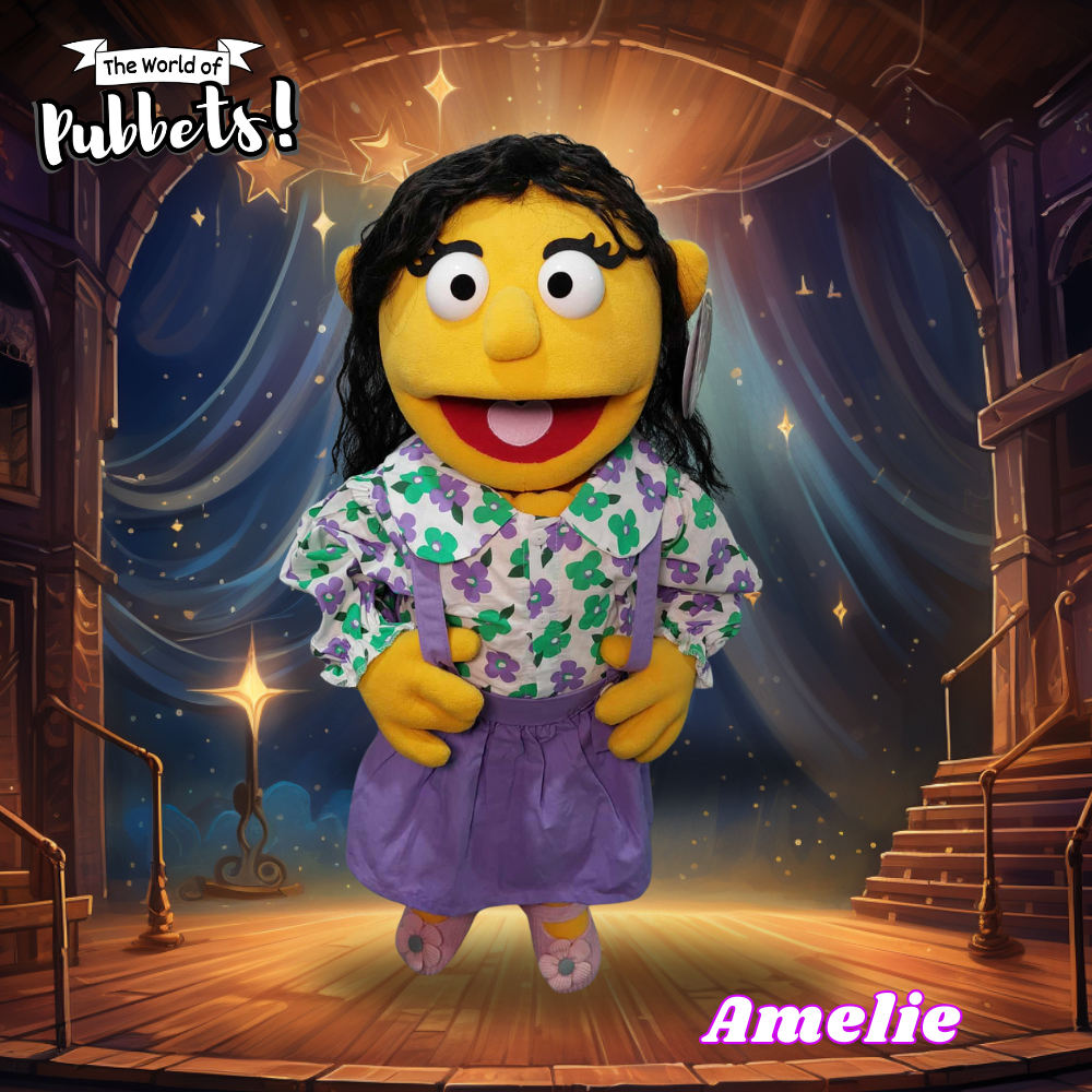 Amelie - Premium 28" Orange Full-Body Girl Hand Puppet with Outfit & Carry Bag