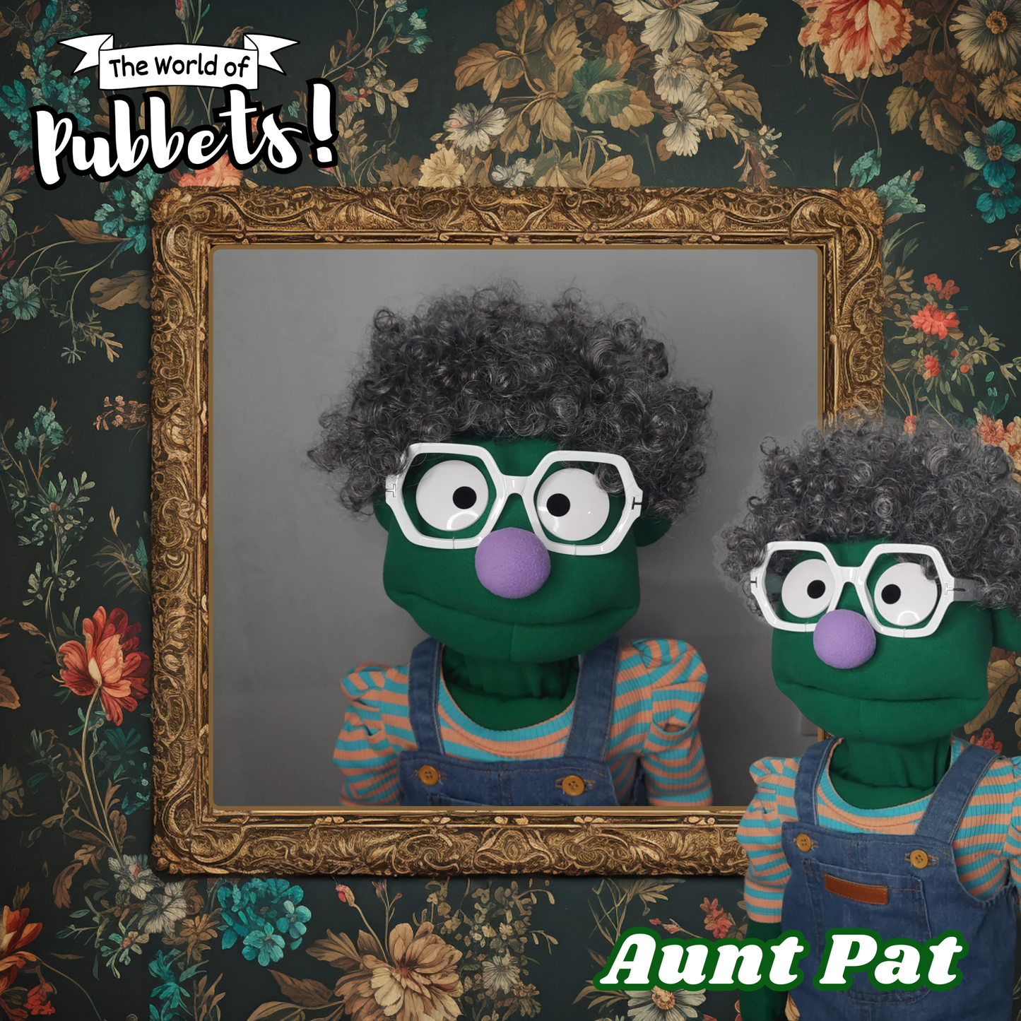 Aunt Pat – Green Full-Body Hand Puppet with Overalls & Barefoot Style | DHL Express Shipping Included