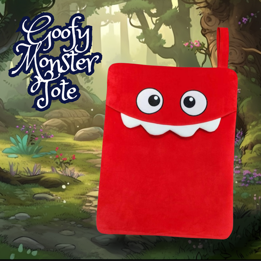 Goofy Monster Tote – Red Plush Storage Bag with Zipper & Strap (30x45cm)