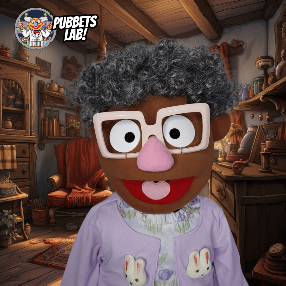 Grammy Sue – Brown Full-Body Grandma Hand Puppet with Rabbit Dress & Glasses | DHL Express Shipping Included