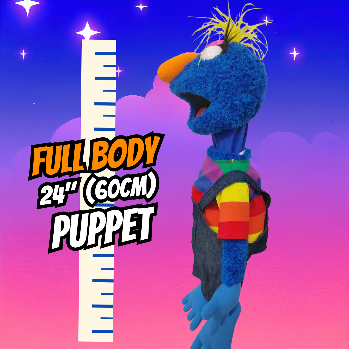 Grumplesnoot – Premium Full-Body Blue Furry Monster Puppet (24”/60cm)