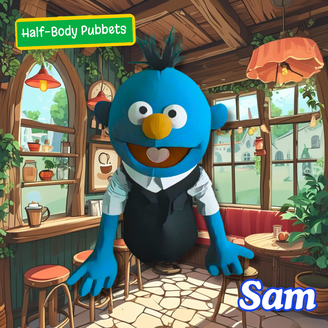 Sam – Pubbet Sidekick Blue Boy Hand Puppet with Carry Bag (14”/35cm)