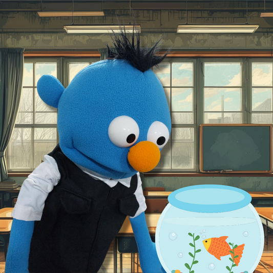 Sam – Pubbet Sidekick Blue Boy Hand Puppet with Carry Bag (14”/35cm)