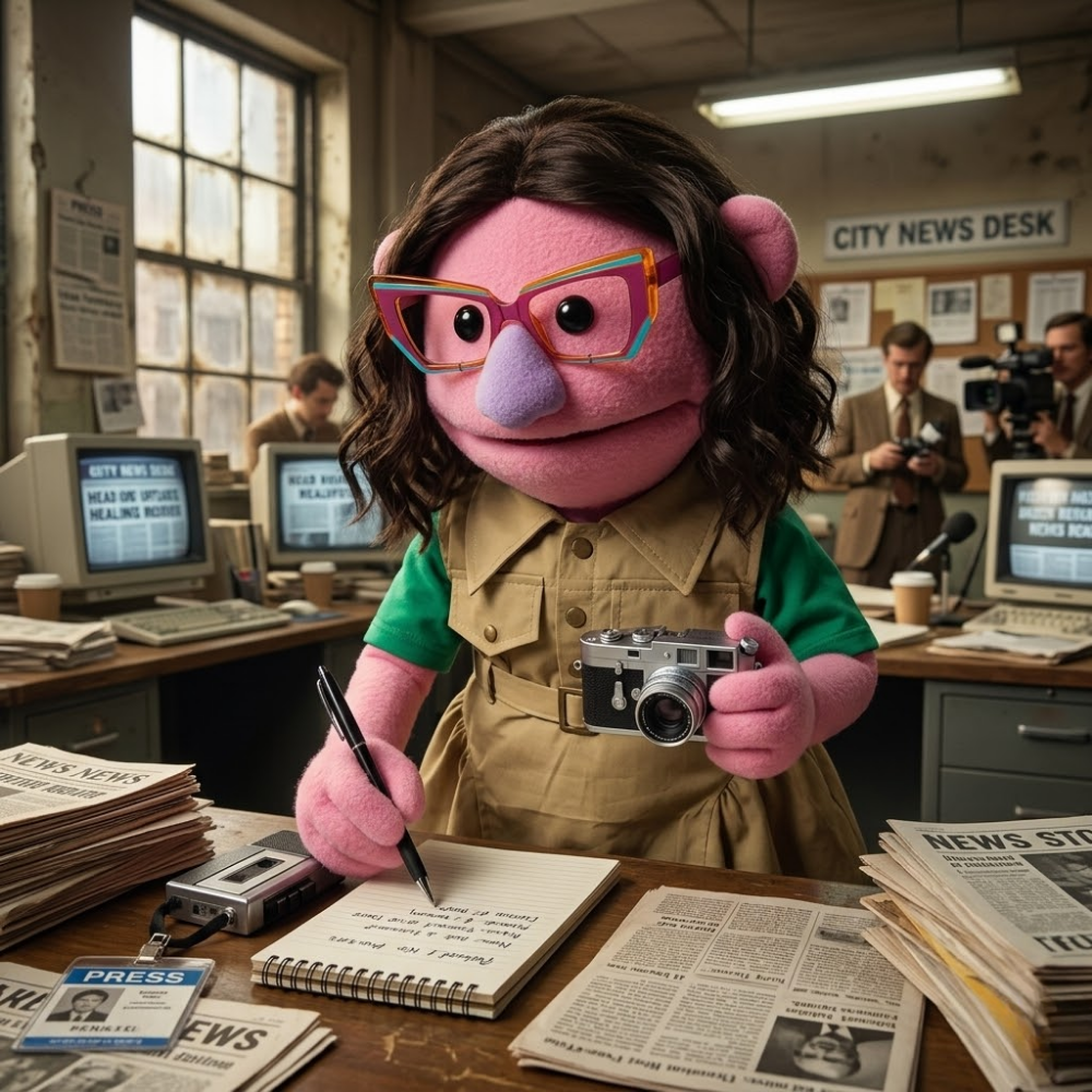 Amber Newsly – Reporter Hand Puppet | 28" Pubbets Original | 1 of 1