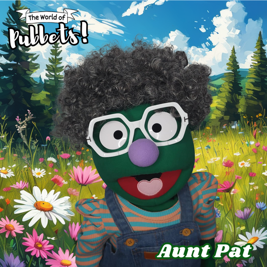 Aunt Pat – Green Full-Body Hand Puppet with Overalls & Barefoot Style | DHL Express Shipping Included