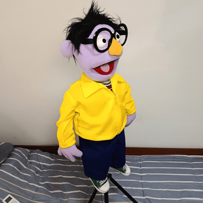 Buddy – Purple Guy Hand Puppet | Yellow Jacket, Glasses & Wild Hair | Pubbets Premium Original | 1 of 1