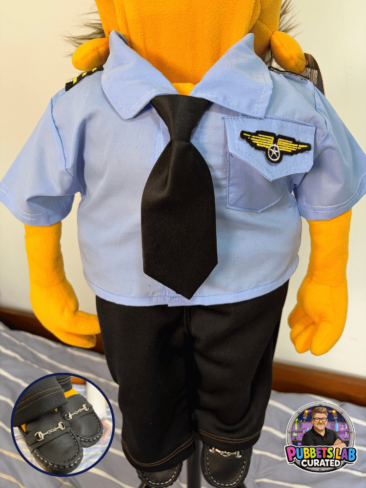 Captain Hank Flyhardt – Orange Pilot Hand Puppet | Uniform, Tie & Moustache | Pubbets Lab Original | 1 of 1