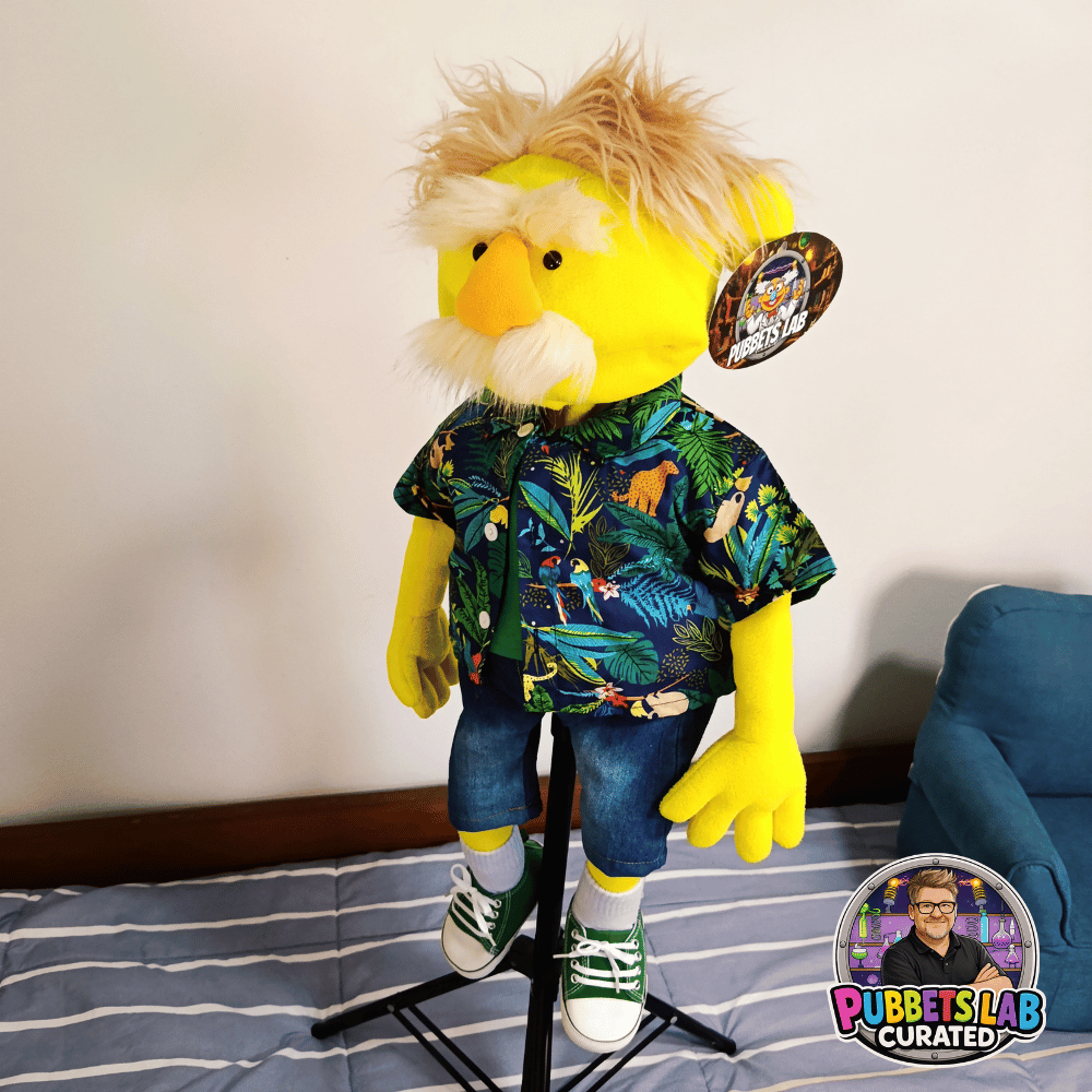 Fergus | Full-Body Yellow Grandpa Character Hand Puppet (1 of 1) with Outfit