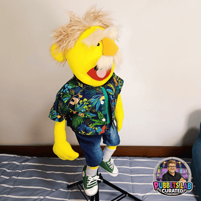 Fergus | Full-Body Yellow Grandpa Character Hand Puppet (1 of 1) with Outfit