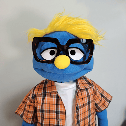 Fred| Full-BodyBlue Guy Character Hand Puppet (1 of 1) with Bespoke Outfit