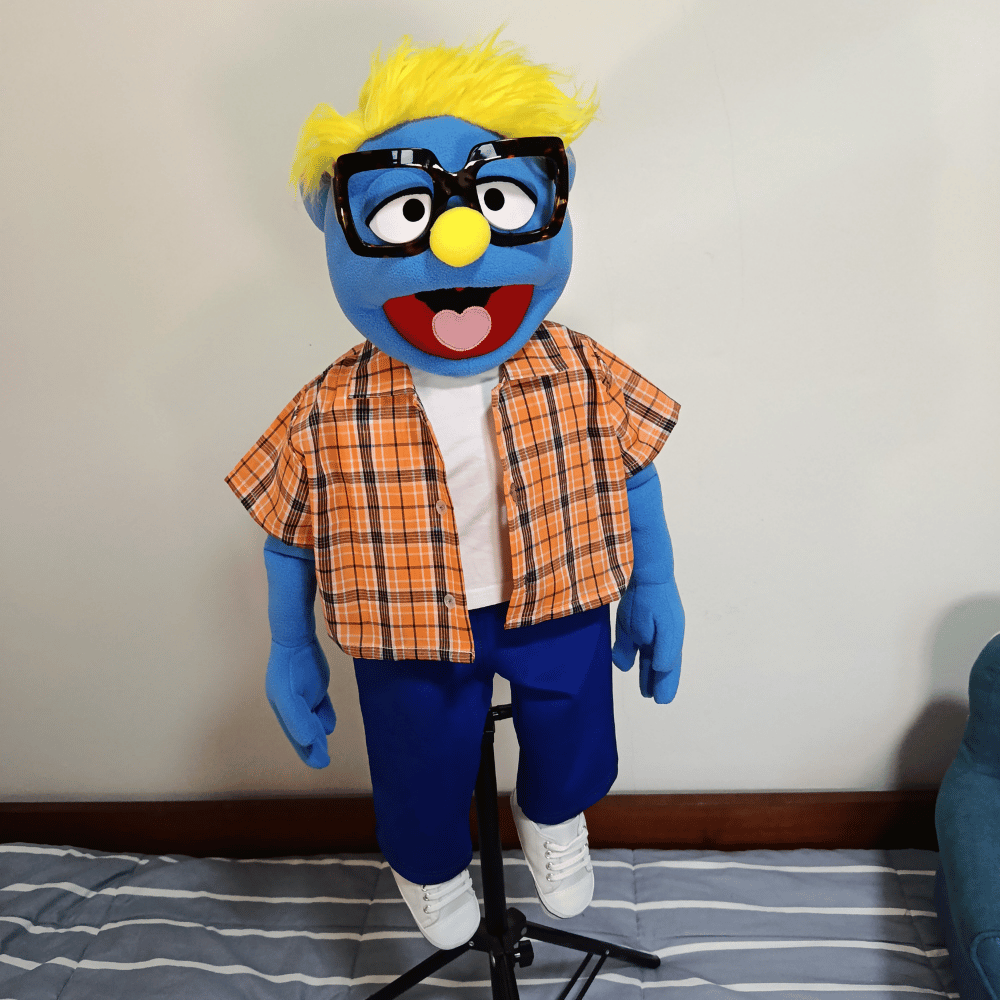Fred| Full-BodyBlue Guy Character Hand Puppet (1 of 1) with Bespoke Outfit