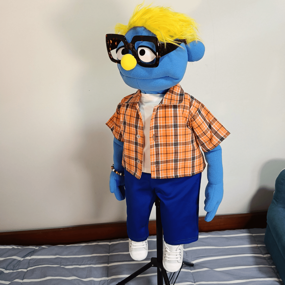 Fred| Full-BodyBlue Guy Character Hand Puppet (1 of 1) with Bespoke Outfit