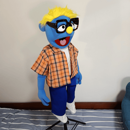 Fred| Full-BodyBlue Guy Character Hand Puppet (1 of 1) with Bespoke Outfit