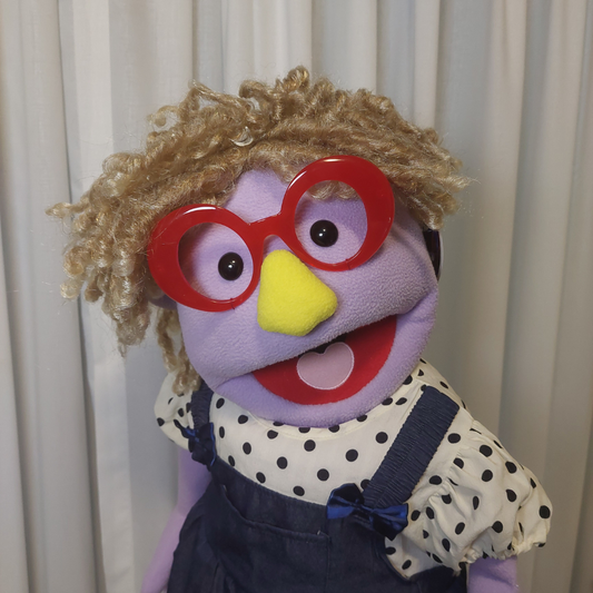 Gemma – Curly-Haired Girl Hand Puppet | Red Glasses | Pubbets Lab Original | 1 of 1