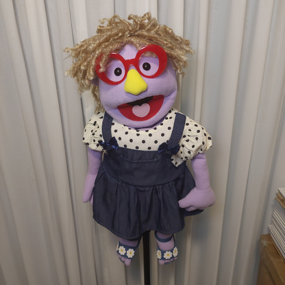 Gemma – Curly-Haired Girl Hand Puppet | Red Glasses | Pubbets Lab Original | 1 of 1