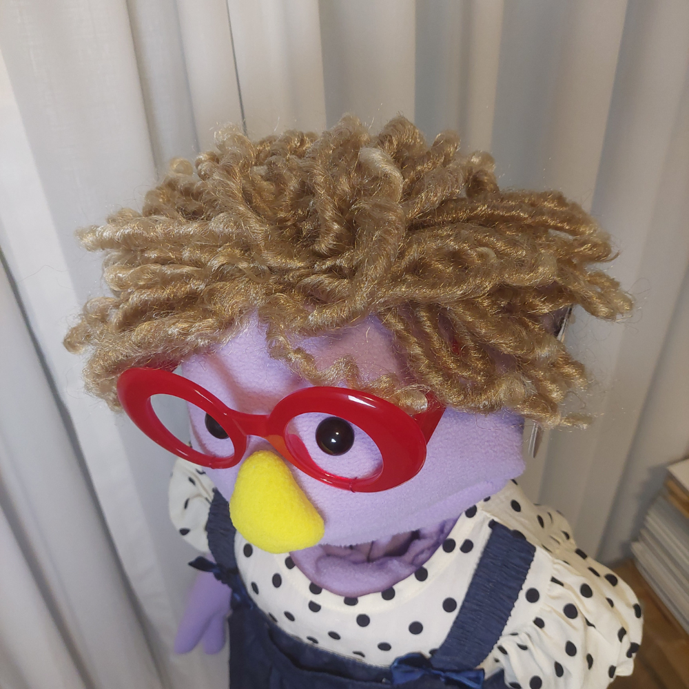 Gemma – Curly-Haired Girl Hand Puppet | Red Glasses | Pubbets Lab Original | 1 of 1