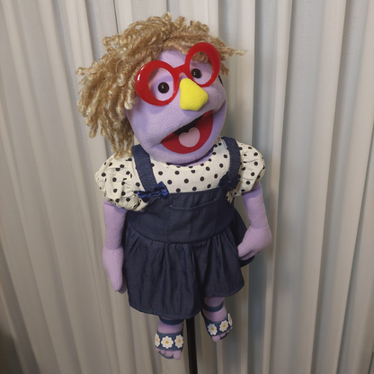 Gemma – Curly-Haired Girl Hand Puppet | Red Glasses | Pubbets Lab Original | 1 of 1