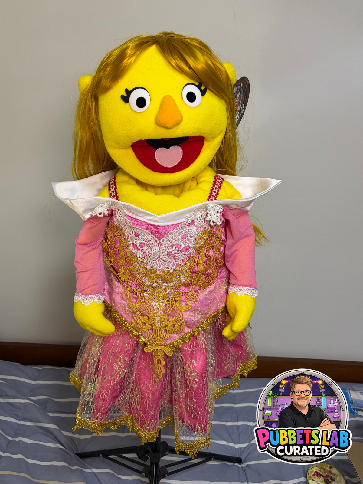 Princess Pippa Puddleton - Yellow Princess Hand Puppet | Deluxe Pink & Gold Gown, Blonde Hair | Pubbets Lab Original | 1 of 1