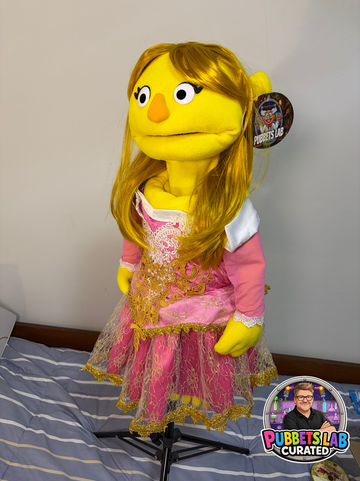 Princess Pippa Puddleton - Yellow Princess Hand Puppet | Deluxe Pink & Gold Gown, Blonde Hair | Pubbets Lab Original | 1 of 1