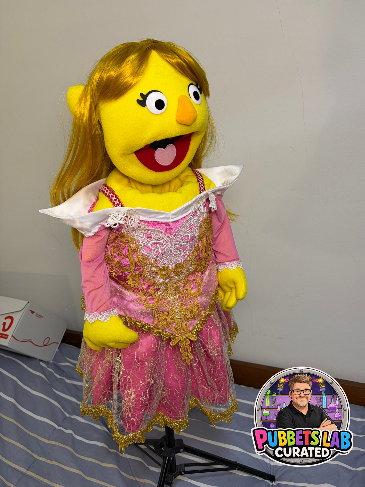 Princess Pippa Puddleton - Yellow Princess Hand Puppet | Deluxe Pink & Gold Gown, Blonde Hair | Pubbets Lab Original | 1 of 1