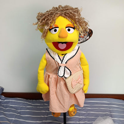 Peggy – Yellow Girl Hand Puppet | Gingham Dress & Straw Bag | Pubbets Lab Original | 1 of 1