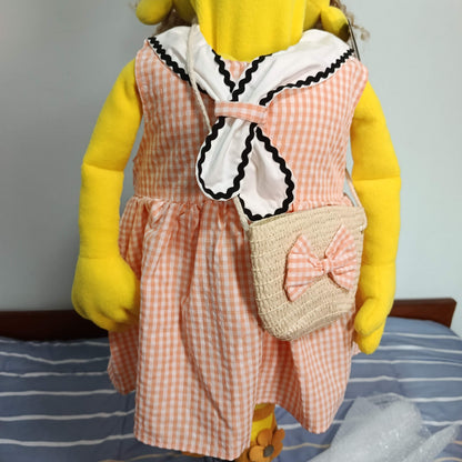 Peggy – Yellow Girl Hand Puppet | Gingham Dress & Straw Bag | Pubbets Lab Original | 1 of 1