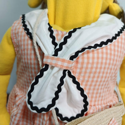 Peggy – Yellow Girl Hand Puppet | Gingham Dress & Straw Bag | Pubbets Lab Original | 1 of 1
