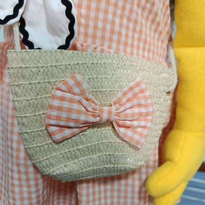 Peggy – Yellow Girl Hand Puppet | Gingham Dress & Straw Bag | Pubbets Lab Original | 1 of 1
