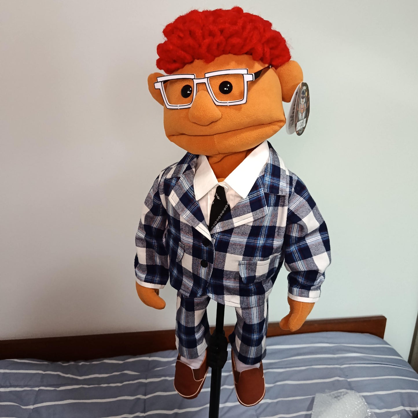 Morty – Gameshow Host Hand Puppet | Red Curly Hair & Plaid Suit | Pubbets Lab Original | 1 of 1