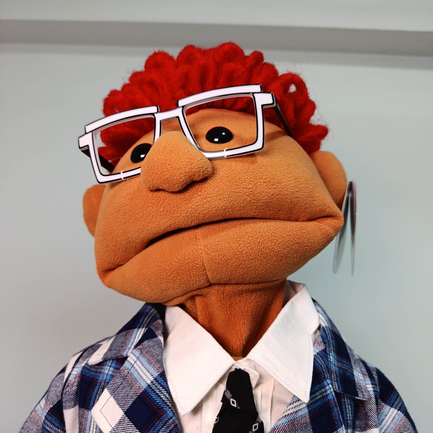 Morty – Gameshow Host Hand Puppet | Red Curly Hair & Plaid Suit | Pubbets Lab Original | 1 of 1