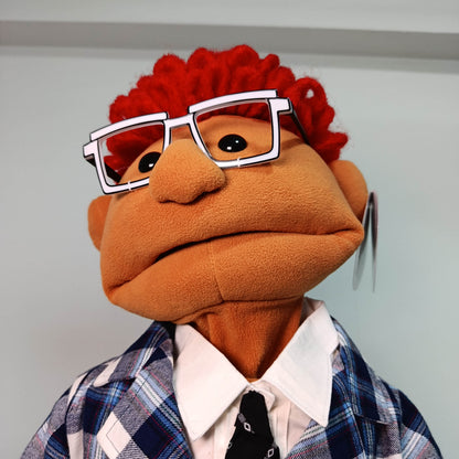 Morty – Gameshow Host Hand Puppet | Red Curly Hair & Plaid Suit | Pubbets Lab Original | 1 of 1