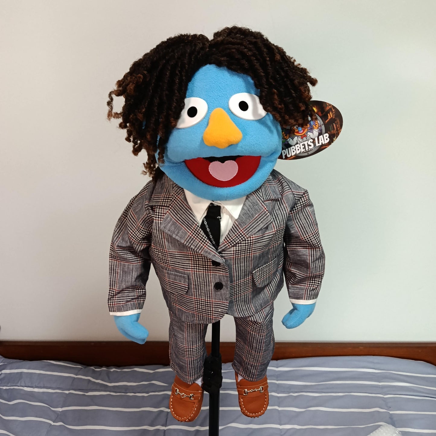 Clive – Blue Guy Hand Puppet | Glen Check Suit & Twists | Pubbets Lab Original | 1 of 1