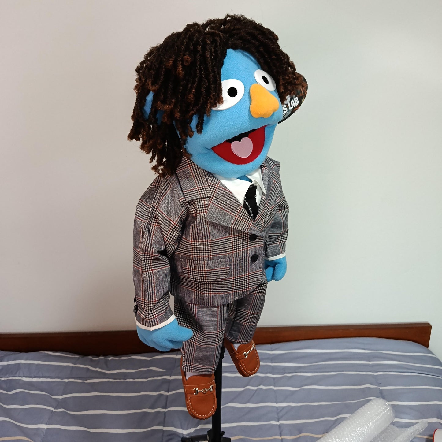 Clive – Blue Guy Hand Puppet | Glen Check Suit & Twists | Pubbets Lab Original | 1 of 1