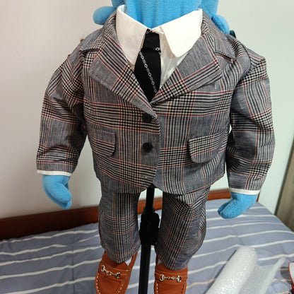 Clive – Blue Guy Hand Puppet | Glen Check Suit & Twists | Pubbets Lab Original | 1 of 1