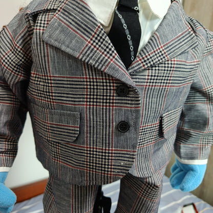 Clive – Blue Guy Hand Puppet | Glen Check Suit & Twists | Pubbets Lab Original | 1 of 1