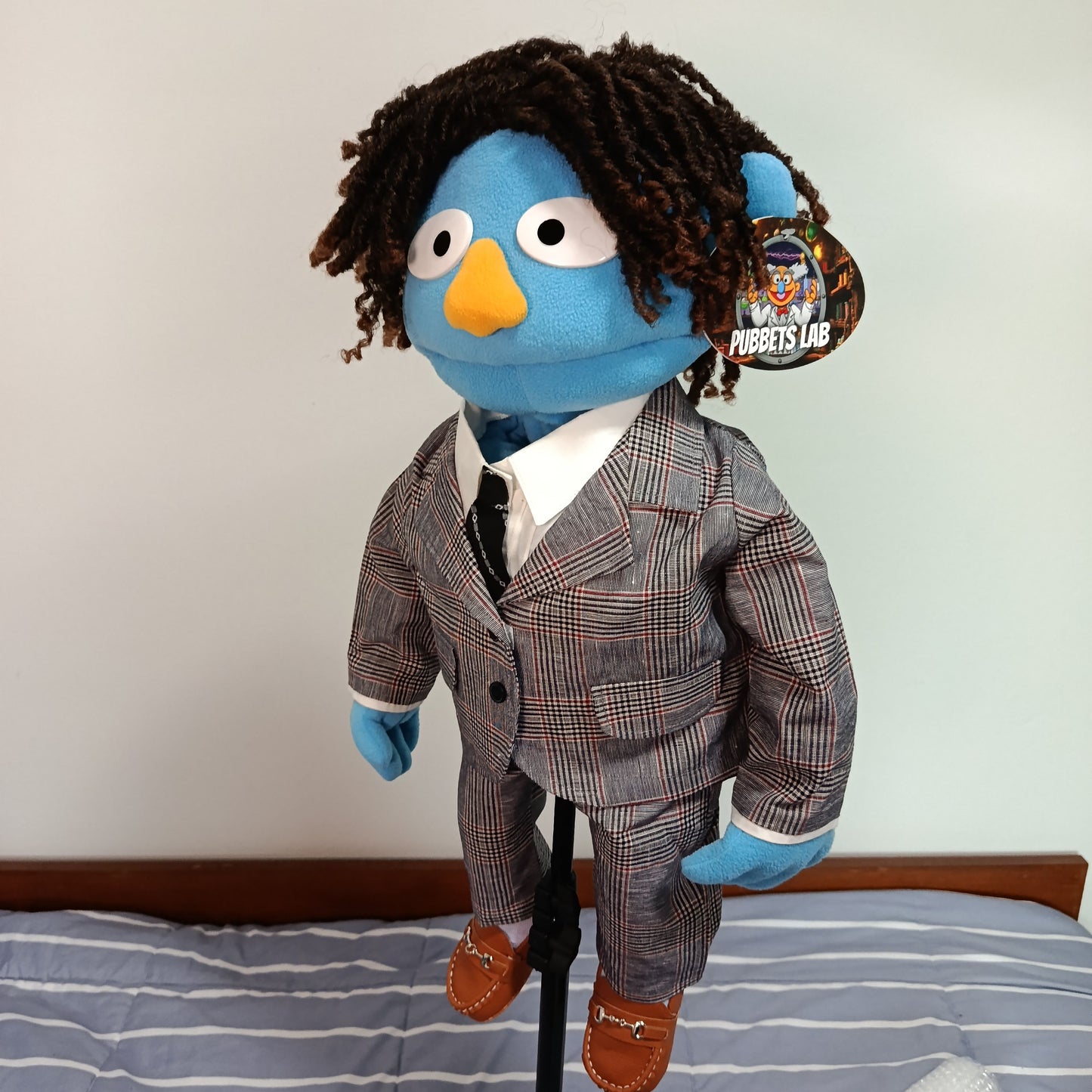 Clive – Blue Guy Hand Puppet | Glen Check Suit & Twists | Pubbets Lab Original | 1 of 1