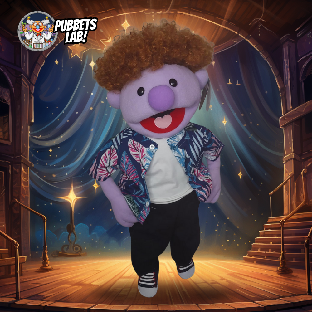 Jax – 28” Full-Body Puppet with Chestnut Afro & Tropical Shirt