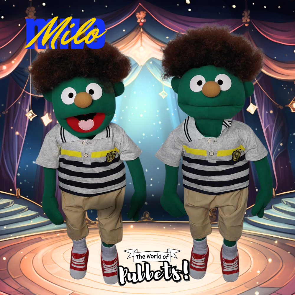 Milo - Premium Dark Green 32" Full-Body Puppet with Outfit & Afro Hair |DHL Express Included
