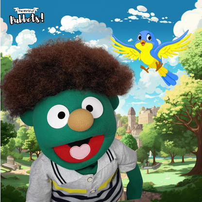 Milo - Premium Dark Green 32" Full-Body Puppet with Outfit & Afro Hair |DHL Express Included