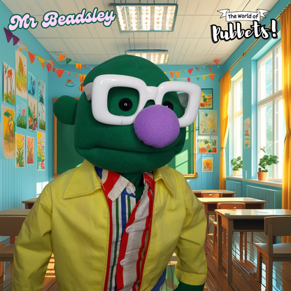 Mr Beadsley - Premium 28" Full-Body Green Man Puppet with Outfit & Carry Bag
