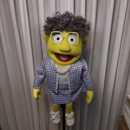 Nanna Banana – Grandma Hand Puppet | Gingham Suit & Pearls | Pubbets Lab | 1 of 1