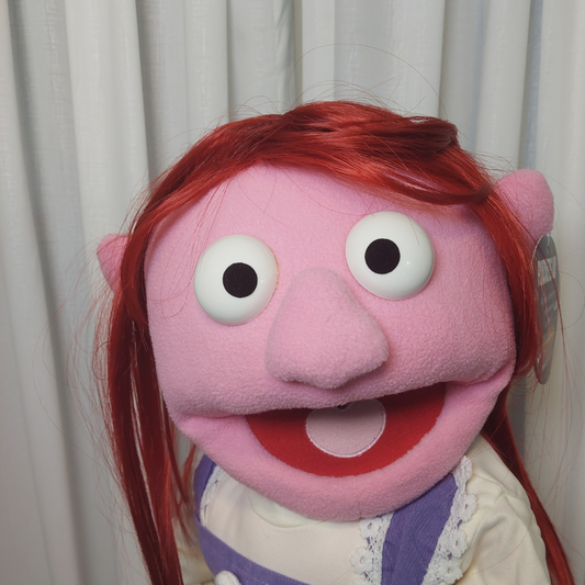 Peggy – Sweet Girl Hand Puppet | Purple Pinafore | Pubbets Lab Original | 1 of 1