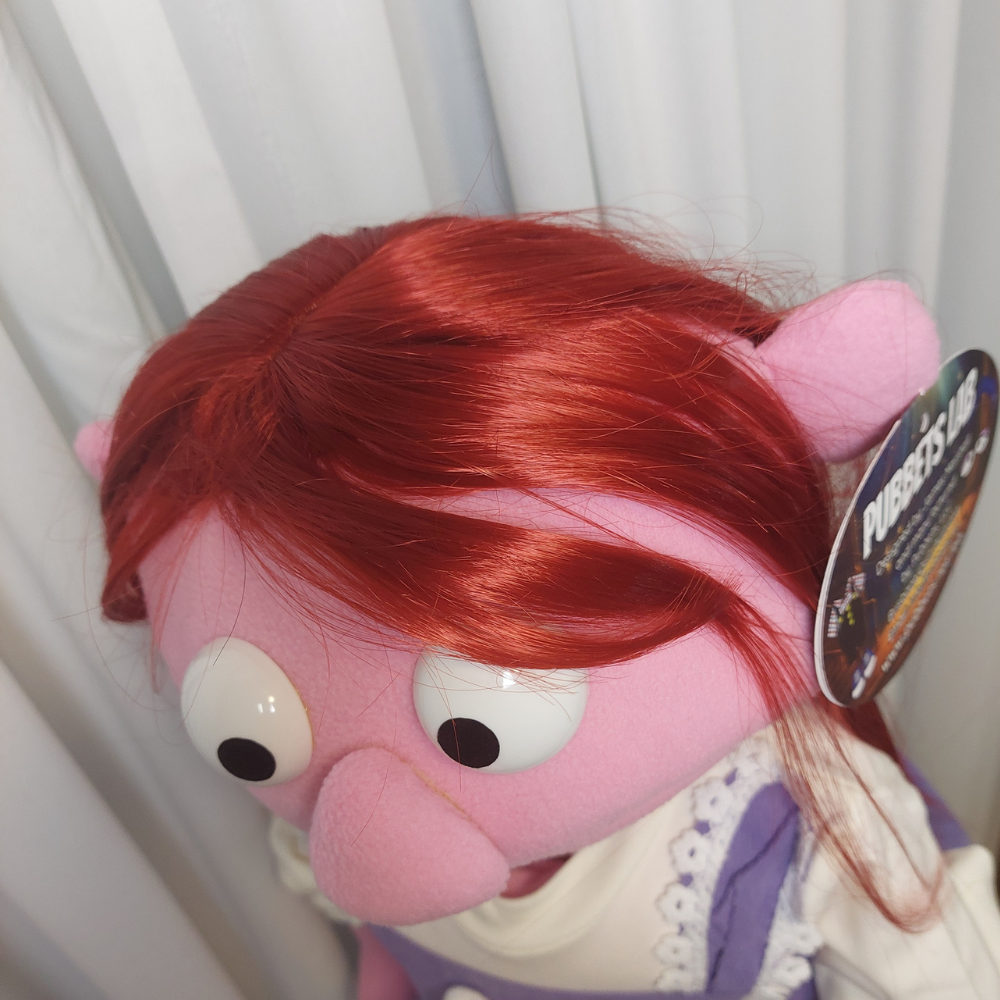 Peggy – Sweet Girl Hand Puppet | Purple Pinafore | Pubbets Lab Original | 1 of 1