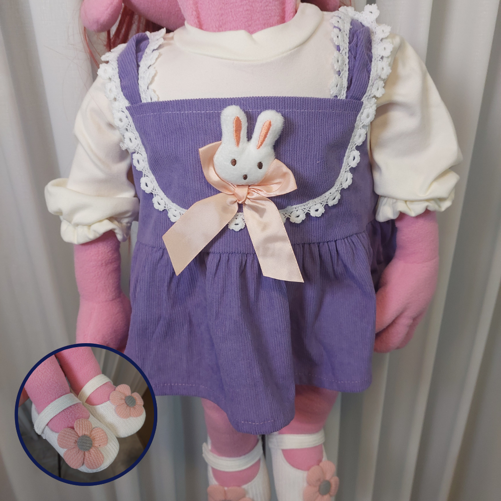 Peggy – Sweet Girl Hand Puppet | Purple Pinafore | Pubbets Lab Original | 1 of 1