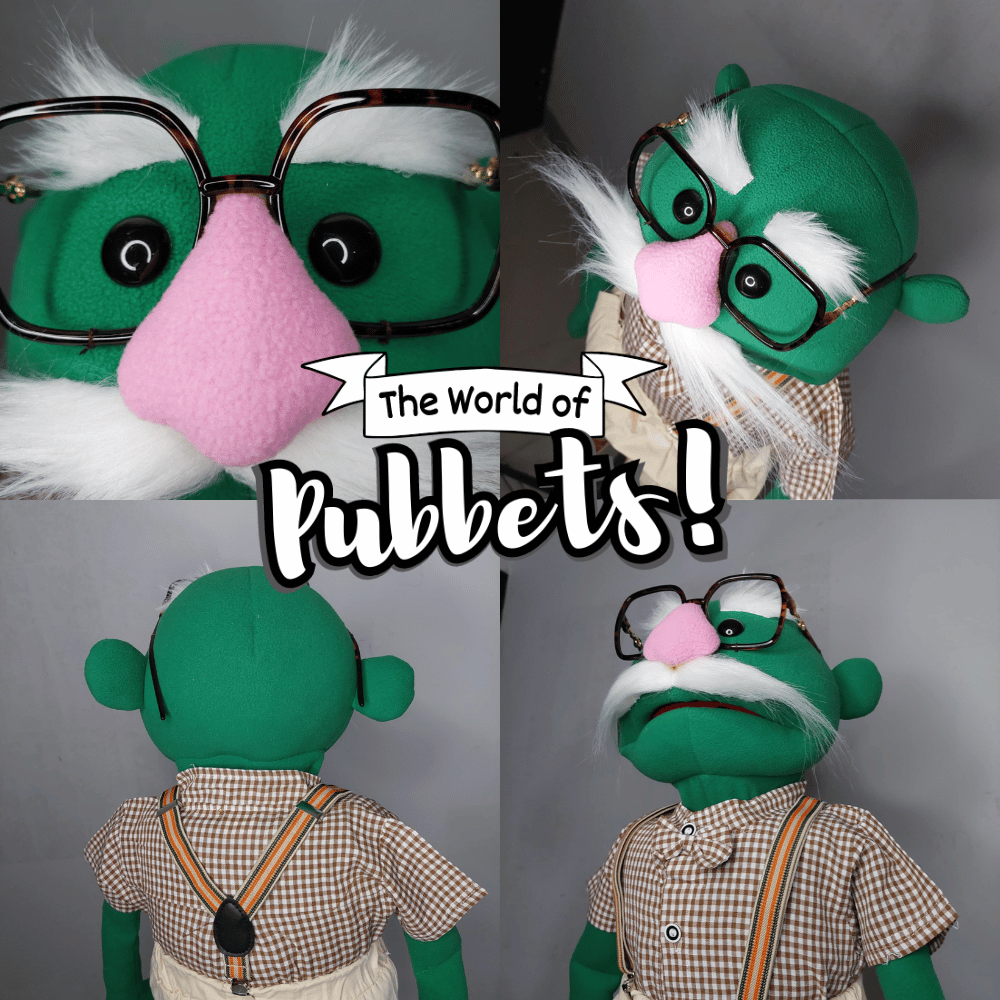 Papa Joe – Green Full-Body Hand Puppet with Moustache & Glasses | DHL Express Shipping Included