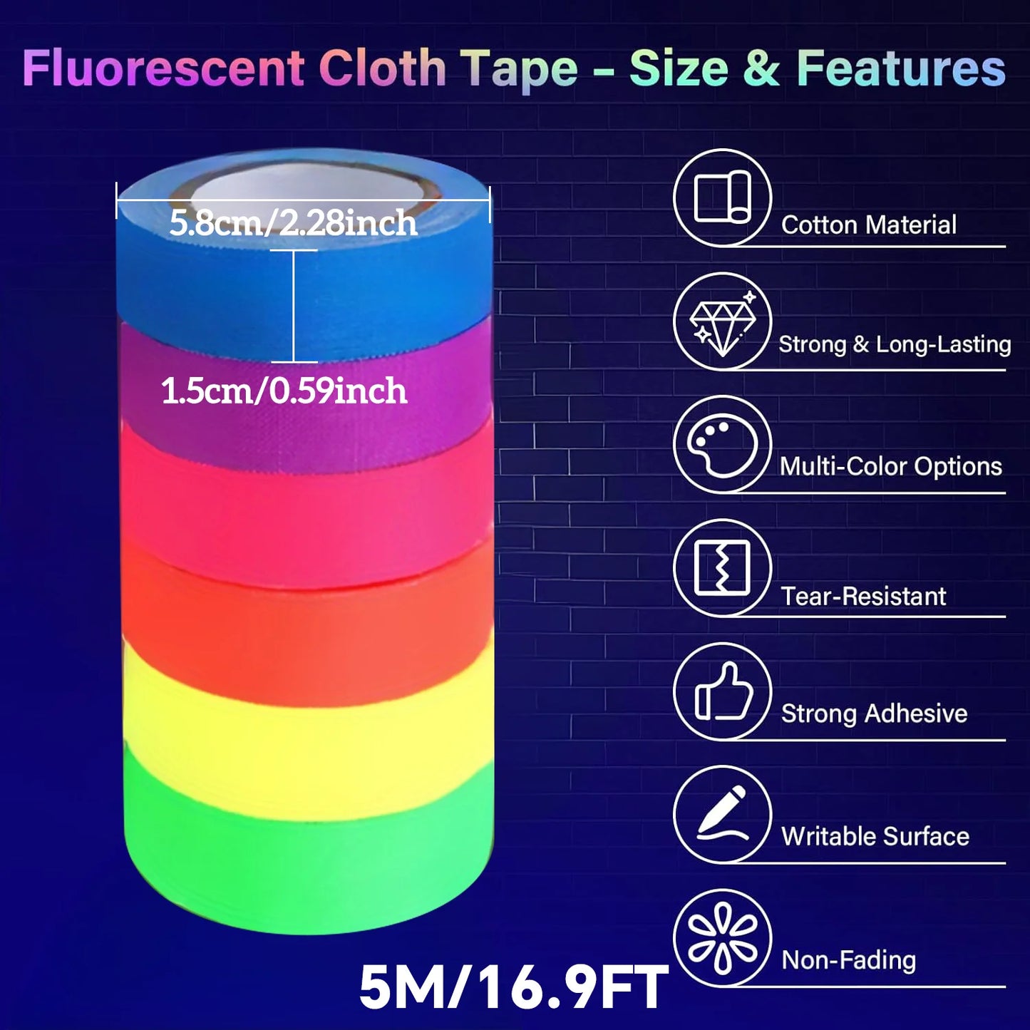 UV Glow Cotton Tape - 6 Rolls