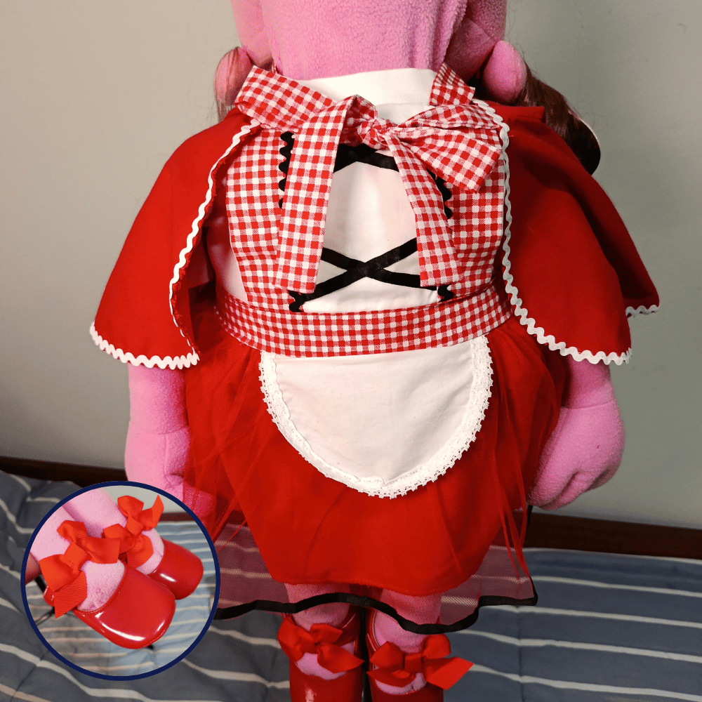 Sharon Riding Hood – Pink Girl Hand Puppet | Red Riding Hood Outfit, Wavy Brown Hair & Red Glasses | Pubbets Lab Original | 1 of 1