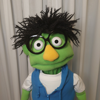 Wally – Green Hand Puppet | Wild Coily Hair | Pubbets Lab Original | 1 of 1