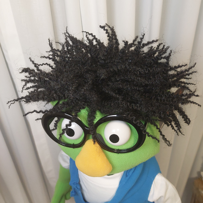 Wally – Green Hand Puppet | Wild Coily Hair | Pubbets Lab Original | 1 of 1