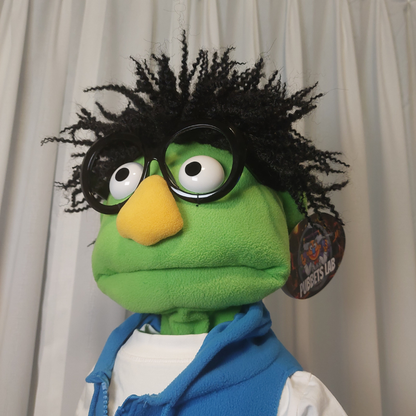 Wally – Green Hand Puppet | Wild Coily Hair | Pubbets Lab Original | 1 of 1